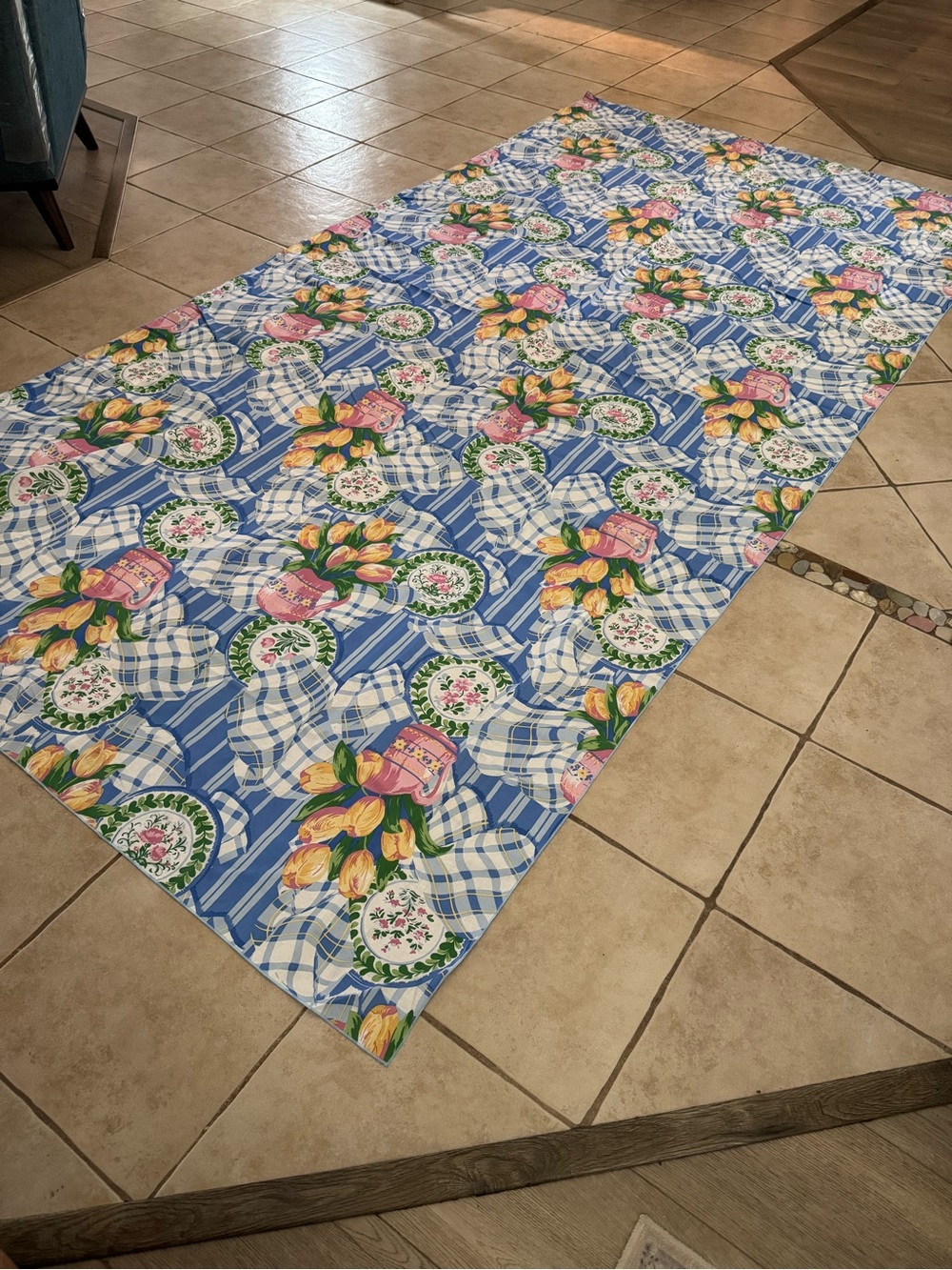Vintage 1992 Fashion Industries Floral Cotton Tablecloth 58” x 116”